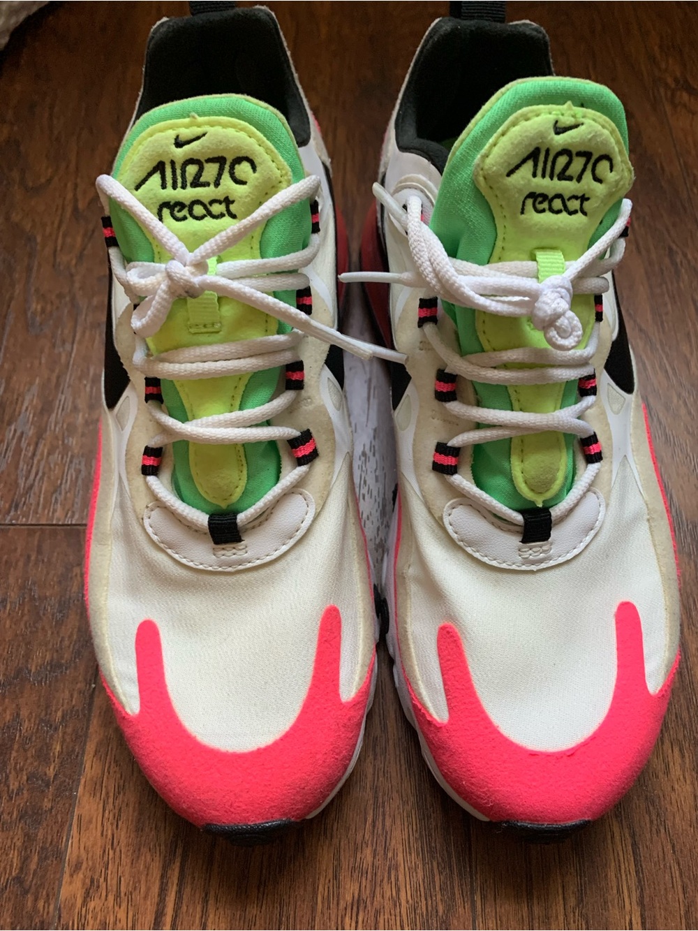 Nike White Sneakers with Neon Green & Hot Pink Accents